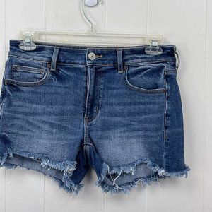 American Eagle Womens Jean Shorts 6 Blue Denim Tomgirl Midi Raw Hem Pockets